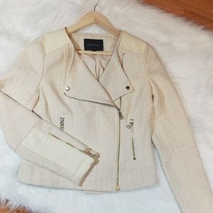 Banana Republic Leather Trim Asymmetrical Blazer